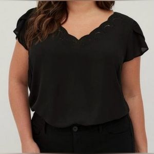 Torrid Blouse with Tulip Sleeves & Embroidered V-neck